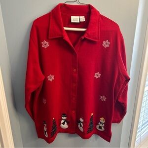 Vintage Jason Maxwell Christmas Button Up Fleece Light Weight Jacket Shirt Sz XL